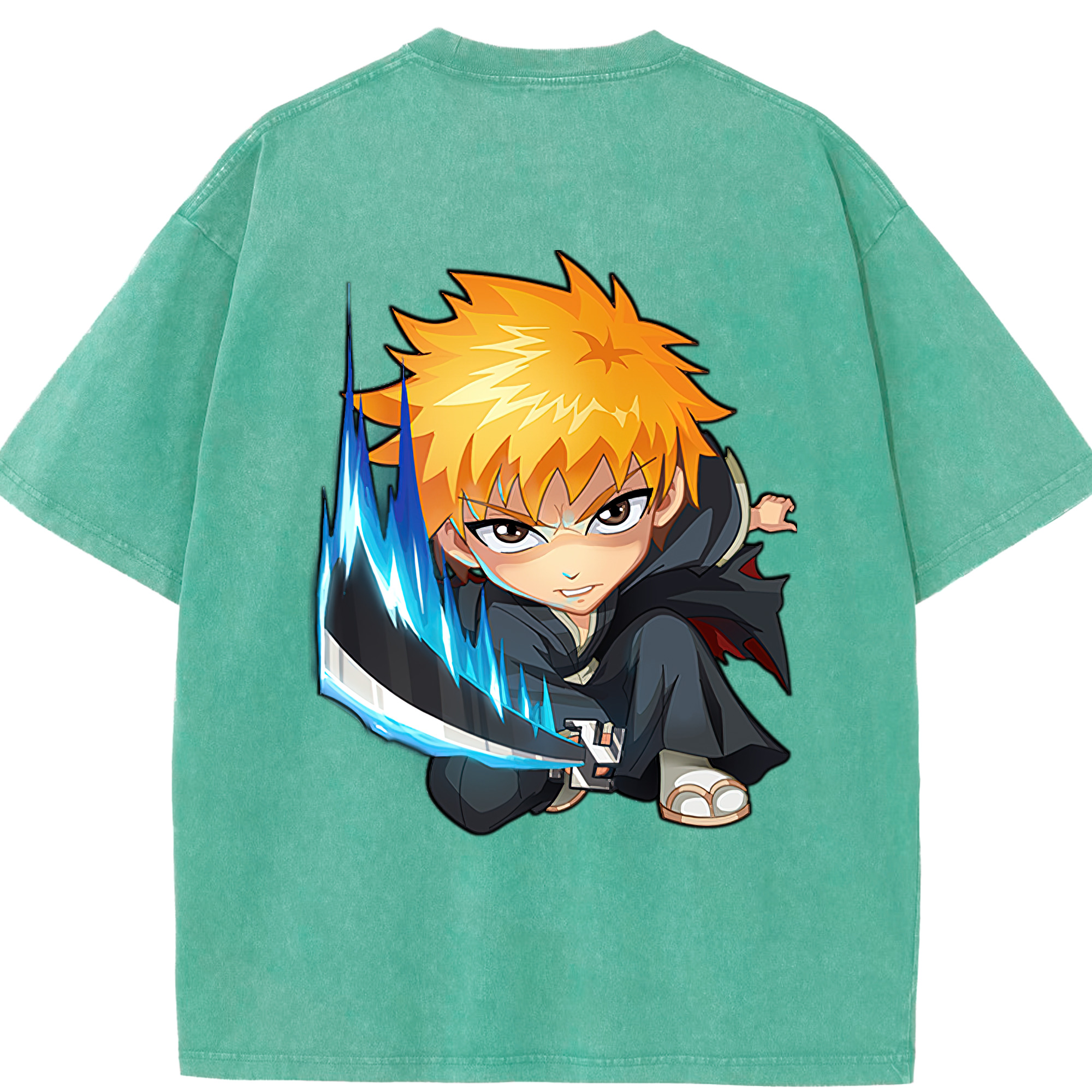（画像用） ブリーチ 黒崎一護（くろさき いちご）BLEACH Kurosaki Ichigo 綿100% ヴィンテージ風 半袖Tシャツ（背面プリント）